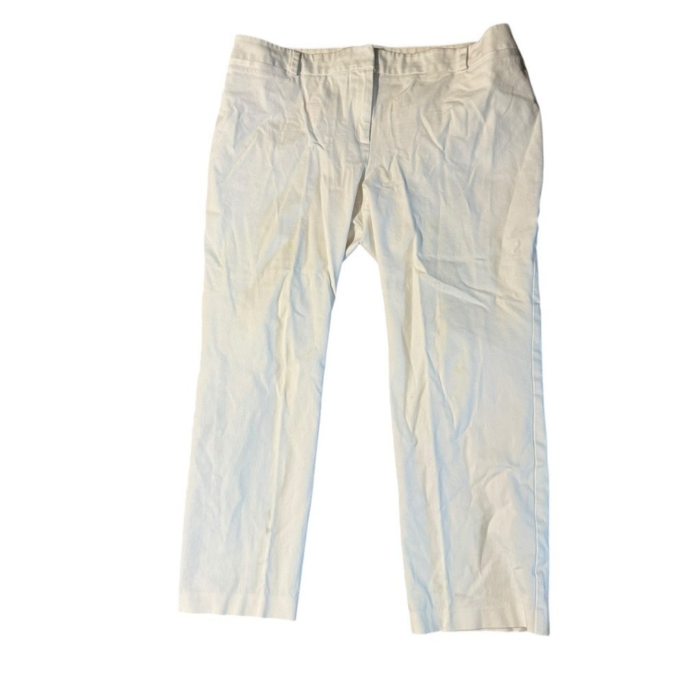 Chico’s Pants 3 Cream Straight Stretch Comfort Slimming Flat Front Office Career